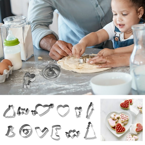 Stainless Steel Heart Cookie Cutters Set of 12 Food Grade 304 Non Stick Baking Molds for Valentines Day, Cookies Chocolate Fondant Fruit Vegetable Cutter, Kitchen Gift Box