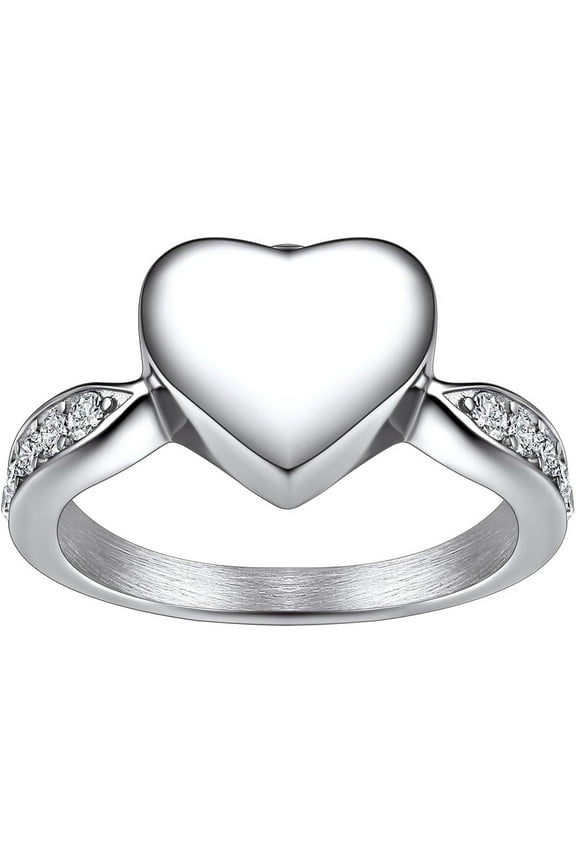 Stainless Steel Heart Cremation Urn Ring for Ashes for Women Waterproof Locket Rings Memorial Jewelry