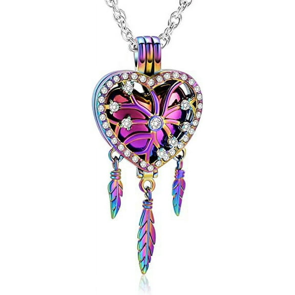 Stainless Steel Heart Dreamcather Cremation Urn Pendent for Ashes and Chain Ash Holder Necklace for Cremation Ashes Keepsake Memorial Jewelry