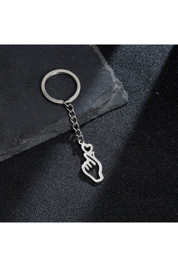 Stainless Steel Heart Finger Pendant Keychain for School Bags – Modern Jewelry Style Accessory for Men Women and Teens
