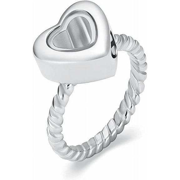 Stainless Steel Heart Glass Cremation Urn Ring for Ashes for Women Waterproof Locket Rings Memorial Jewelry Memorial Finger Ring NO6-NO.10