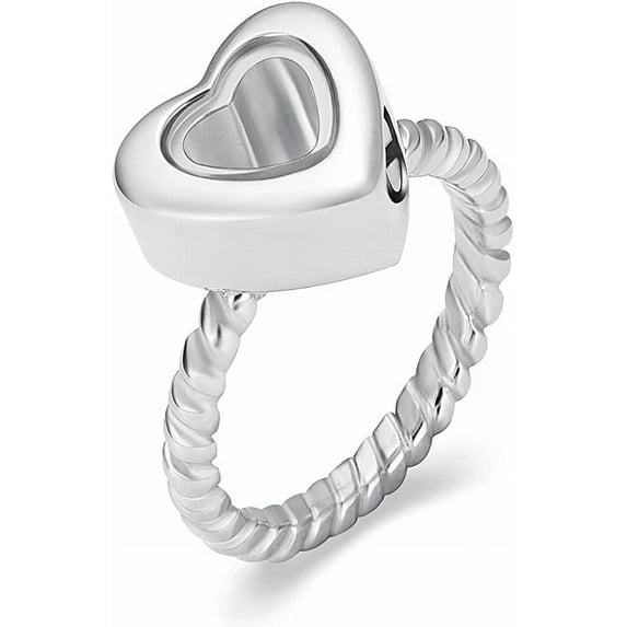 Stainless Steel Heart Glass Cremation Urn Ring for Ashes for Women Waterproof Locket Rings Memorial Jewelry Memorial Finger Ring NO6-NO.10