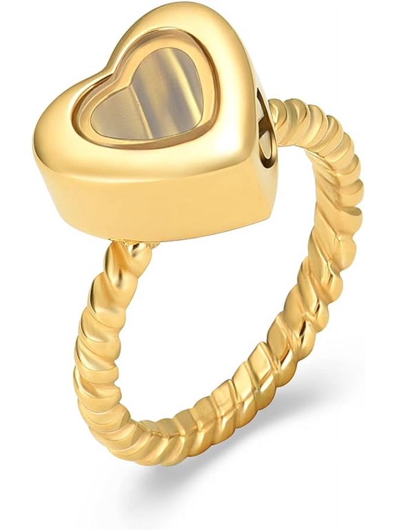 Stainless Steel Heart Glass Cremation Urn Ring for Ashes for Women Waterproof Locket Rings Memorial Jewelry Memorial Finger Ring NO6-NO.10