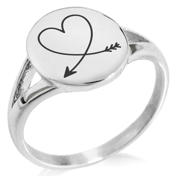Stainless Steel Heart Love Arrow Minimalist Oval Top Polished Statement Ring