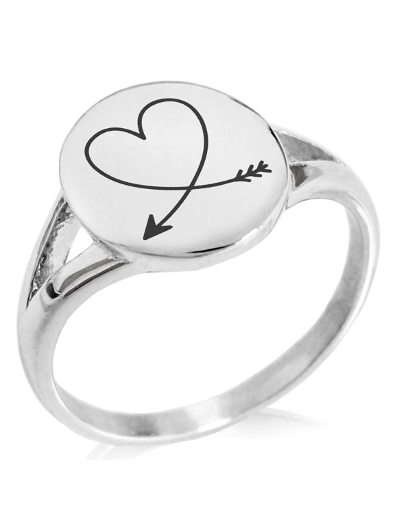 Stainless Steel Heart Love Arrow Minimalist Oval Top Polished Statement Ring
