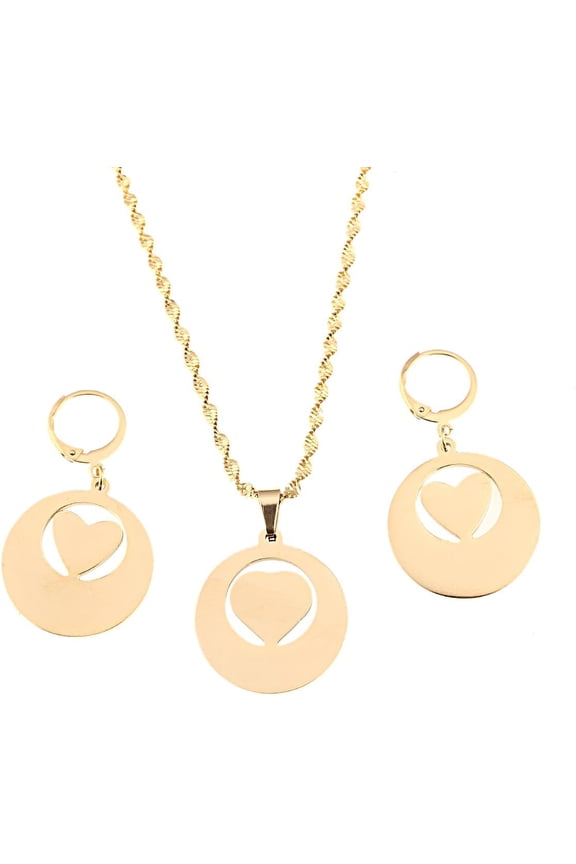 Stainless Steel Heart Pendant Necklace Earrings Romantic Jewelry Set Women Girlfriend Gift[c525]