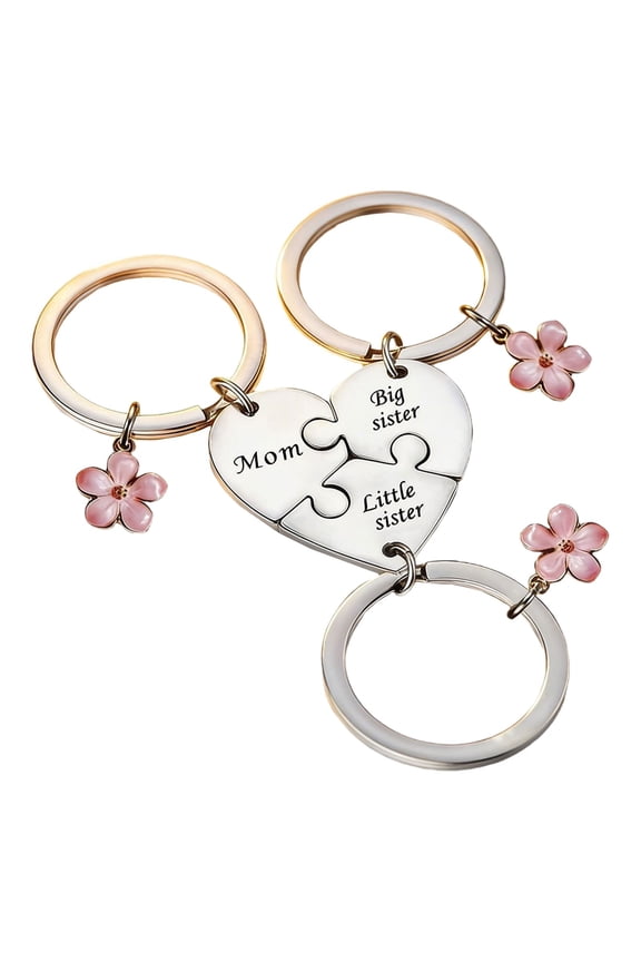 Stainless Steel Heart Puzzle Matching Keychain, Engraved Split Heart Key Ring For Sister Mom Family, Friendship Gift Charm For Birthday, Three Piece