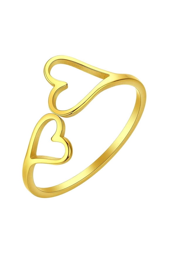 Stainless Steel Heart Ring for Women - Simple Cute Love Heart Ring, Stainless Steel Interlocking Love Design Minimalist Ring for Engagement Anniversary Valentines Day Gift