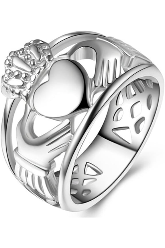 Stainless Steel Heart Shaped Claddagh Ring Statement Promise Anniversary