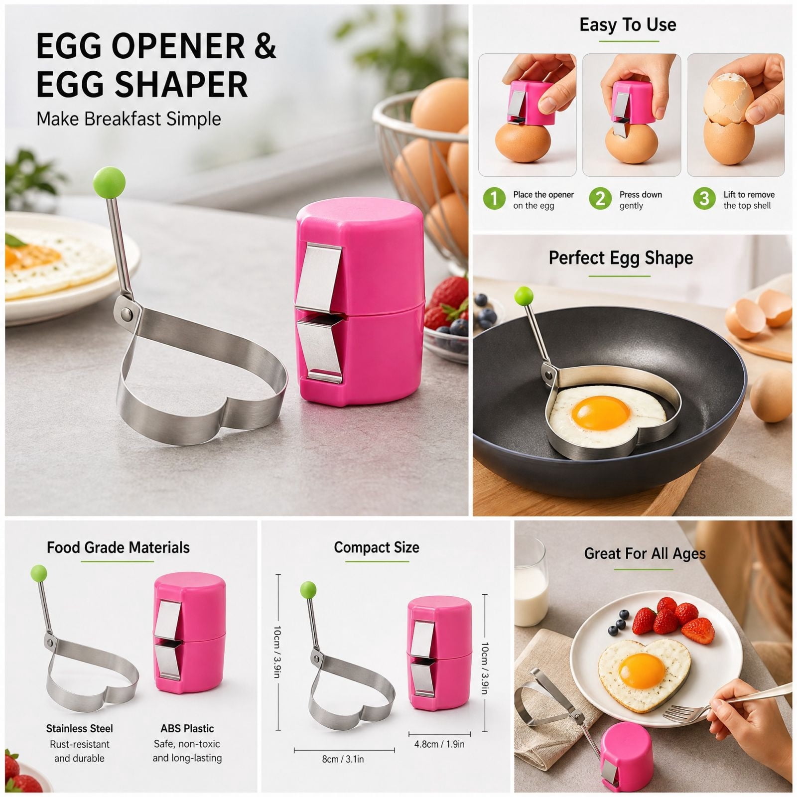List Shape Box Stainless Steel Heart Shaped Egg Cutter Ring with Spring-Loaded Opener ...