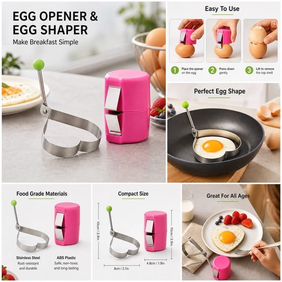 Spring Kitchen Spray Stainless Steel Heart Shaped Egg Cutter Ring with Spring-Loaded Opener ...