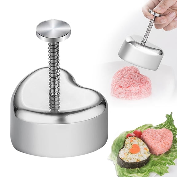 Stainless Steel Heart-Shaped Rice Ball Mold, Onigiri Maker & Spam Musubi Press, Non-Stick DIY Rice Ball Press Machine for Bento Lunch, Japanese Sushi, Kimbap, Camping & Home Cooking