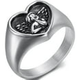 thumbnail image 1 of Stainless Steel Heart Shaped Signet Style Angel Pattern Statement Promise Wedding Ring, 1 of 2