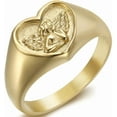 thumbnail image 1 of Stainless Steel Heart Shaped Signet Style Angel Pattern Statement Promise Wedding Ring, 1 of 2