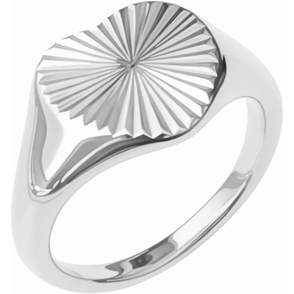 Stainless Steel Heart Shaped Signet Style Sunshine Pattern Wedding Statement Pinky Ring