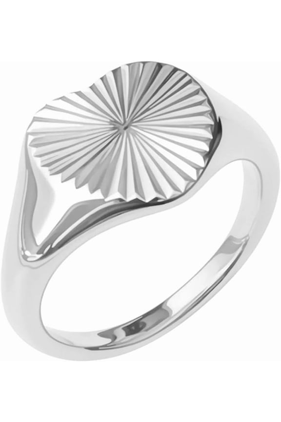 Stainless Steel Heart Shaped Signet Style Sunshine Pattern Wedding Statement Pinky Ring