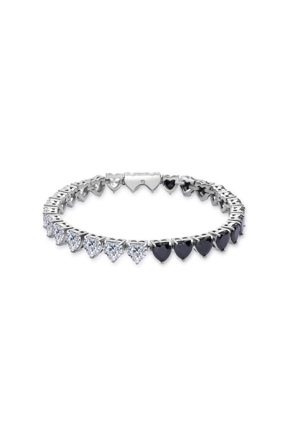 Stainless Steel Heart Tennis Bracelet for Women,Round Cubic Zirconia Classic Tennis Bracelet for Men Silver Solid Chunky Chain Cuff Wristband with Size 7-8 Inch 5mm CZ