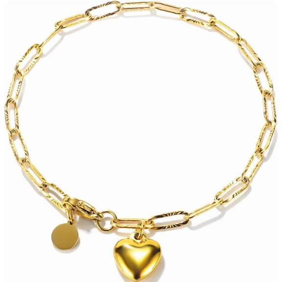 Stainless Steel Heart and Circle Charm Chain Style Cocktail Party Bracelet