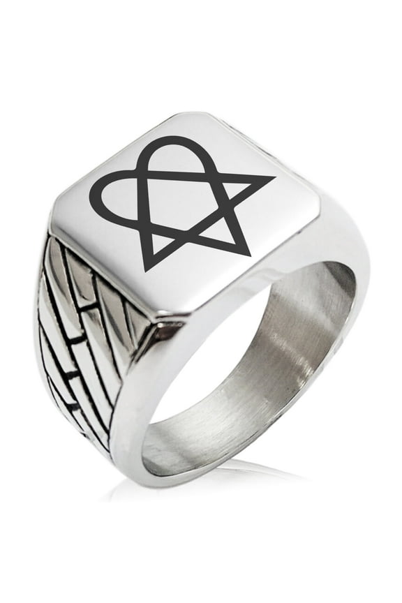 Stainless Steel Heartagram Geometric Pattern Biker Style Polished Ring