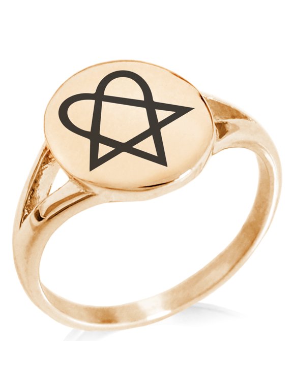 Stainless Steel Heartagram Minimalist Oval Top Polished Statement Signet Ring