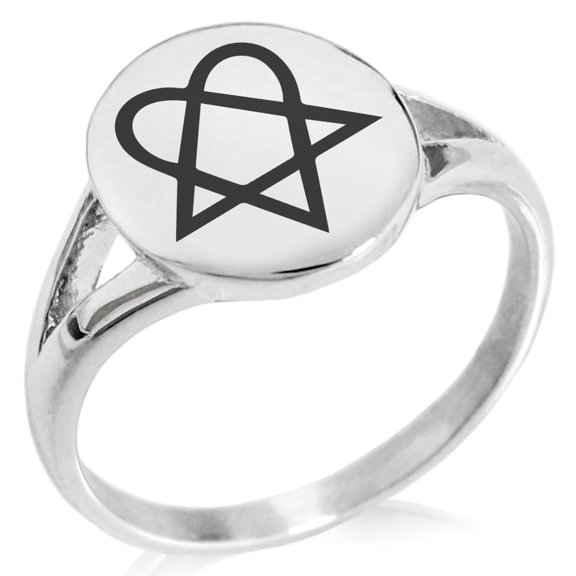 Stainless Steel Heartagram Minimalist Oval Top Polished Statement Signet Ring
