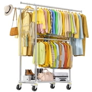 Stainless Steel Heavy Duty Clothes Rack Load 960LBS, Freestanding Garment Racks with Three Rods for Hanging, Rolling Clothing Rack with 360  Wheels for Bedroom Laundry Commercial