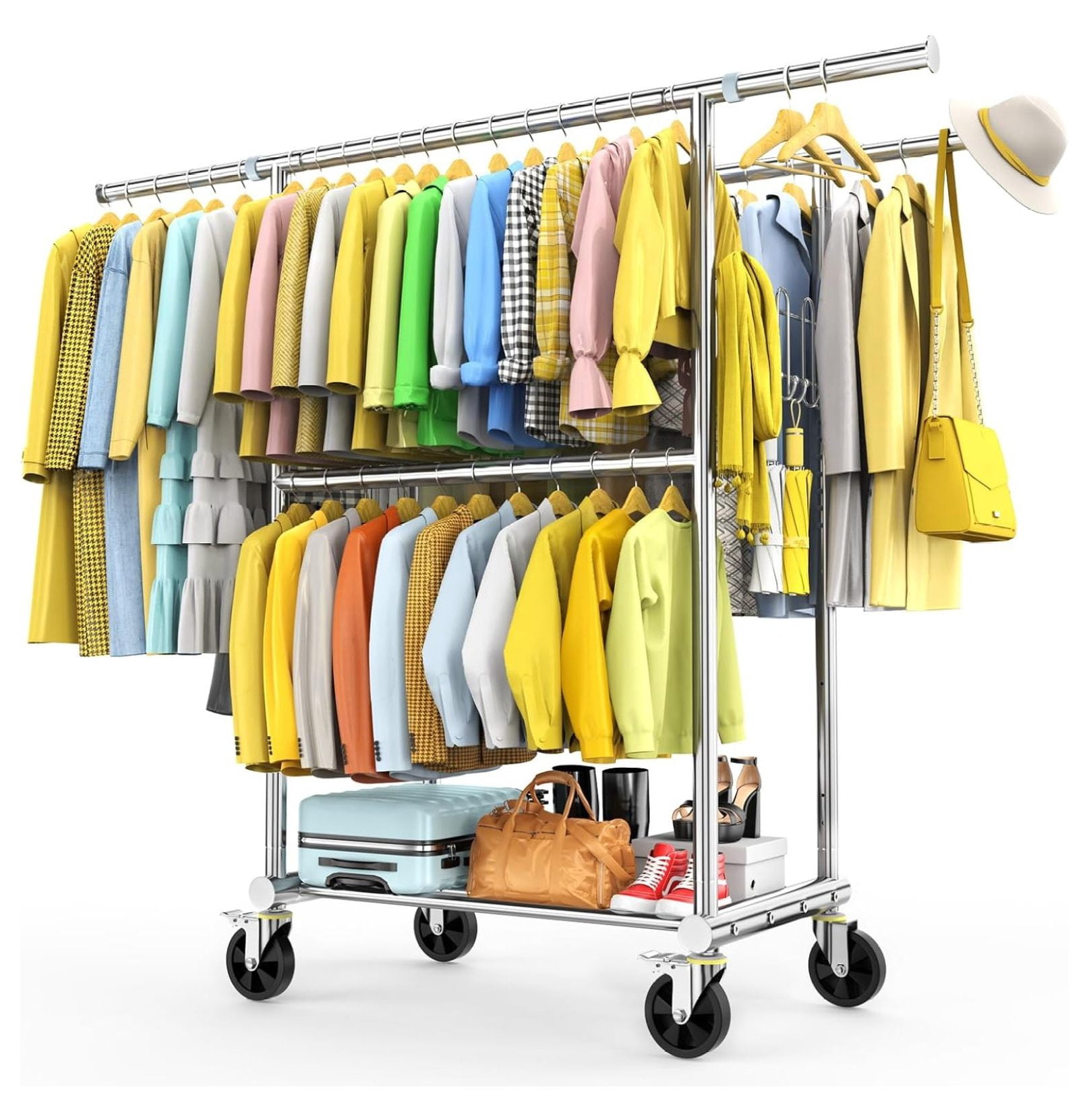 Garment Rack Extendable Stainless Steel Heavy Duty Clothes Rack Load 960LBS, Three Rods ...