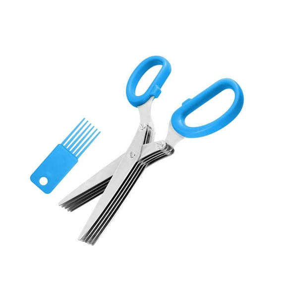Stainless Steel Heavy Duty Durable Culinary Cutter Herb Scissor With Clean Brush (Blue)