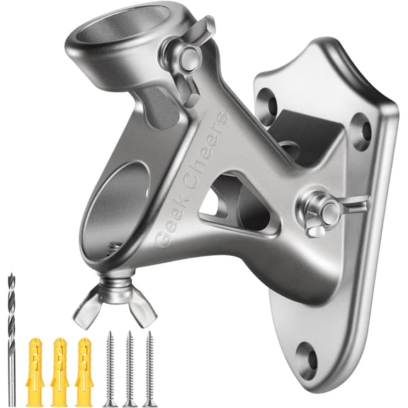 Stainless Steel Heavy Duty Flag Pole Holder Bracket 2 Positions for 1" Wall Mount House & Estate Bracket Blad Drill Bit Included Rust Free Silver