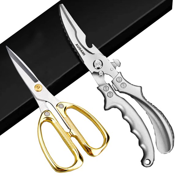 Stainless Steel Heavy Duty Kitchen Scissors - 2 Pack Multipurpose Food Scissors, Poultry & Meat Shears