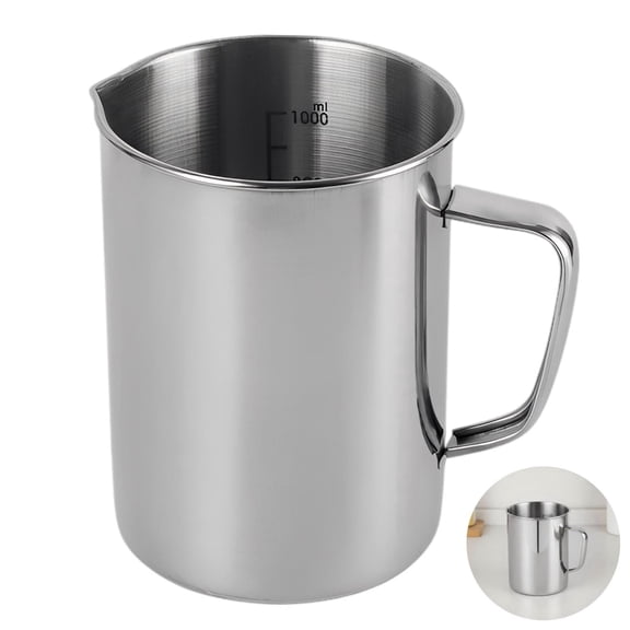 Stainless Steel Heavy-Duty Measuring Cup, 1000ml Large Capacity Metal Beaker with Handle, Precision Spout Design, Clear Internal Scale, 5.5 x 3.9 in for Kitchen, Laboratory, Barista