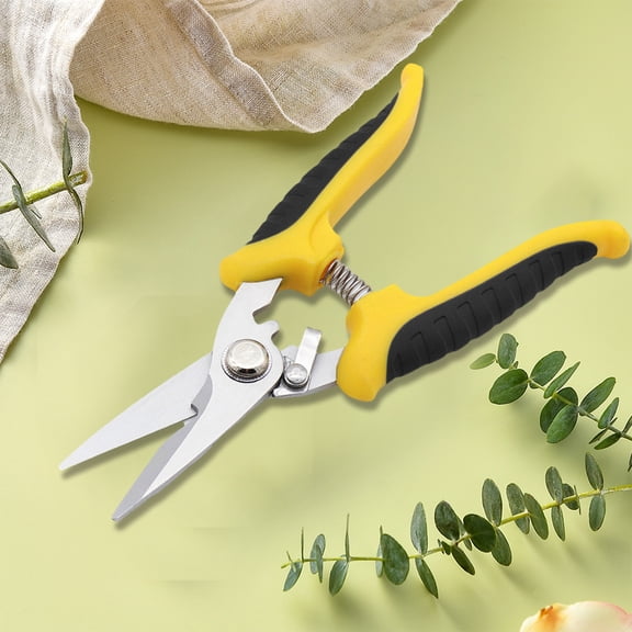 Stainless Steel Heavy Duty Multipurpose Shear - Gardening Pruning Scissors with Safety Lock & Spring-Loaded Handle - Non-Slip Grip, 7.87in, Yellow