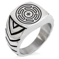 thumbnail image 1 of Stainless Steel Hecate Greek Goddess of Magic Chevron Pattern Biker Style Polished Ring, 1 of 1
