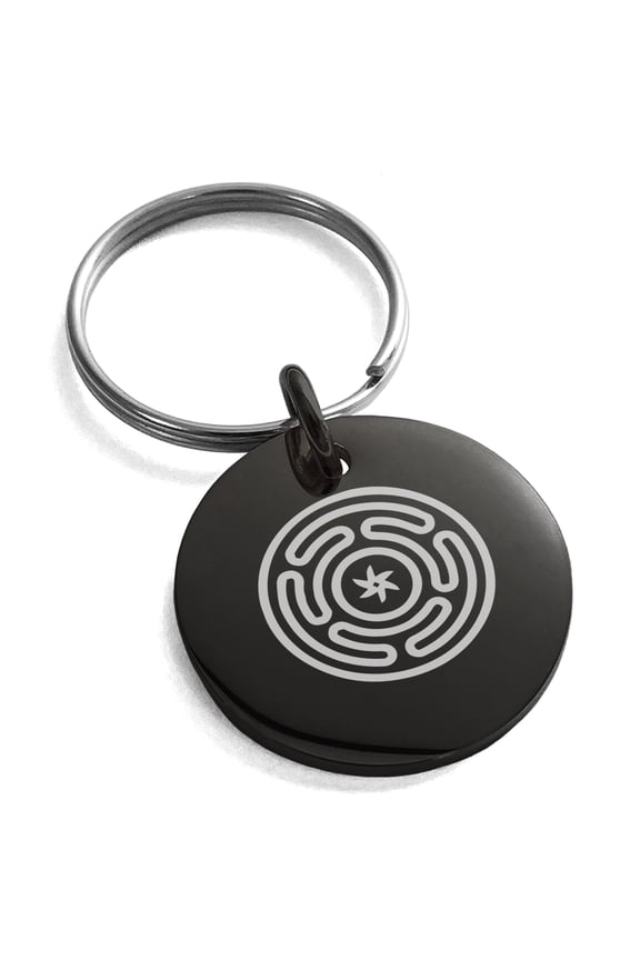 Stainless Steel Hecate Greek Goddess of Magic Engraved Small Medallion Circle Charm Keychain Keyring