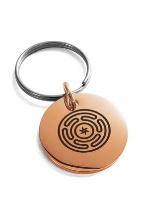 Stainless Steel Hecate Greek Goddess of Magic Engraved Small Medallion Circle Charm Keychain Keyring