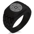 thumbnail image 1 of Stainless Steel Hecate Greek Goddess of Magic Geometric Pattern Step-Down Biker Style Polished Ring, 1 of 1