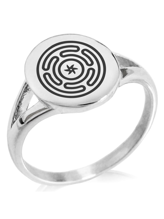 Stainless Steel Hecate Greek Goddess of Magic Minimalist Oval Top Polished Statement Signet Ring
