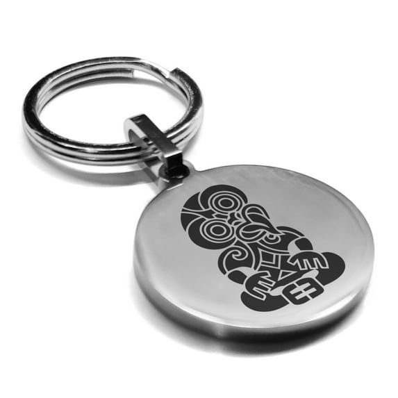 Stainless Steel Hei Tiki Maori Symbol Round Medallion Keychain Circle Ring