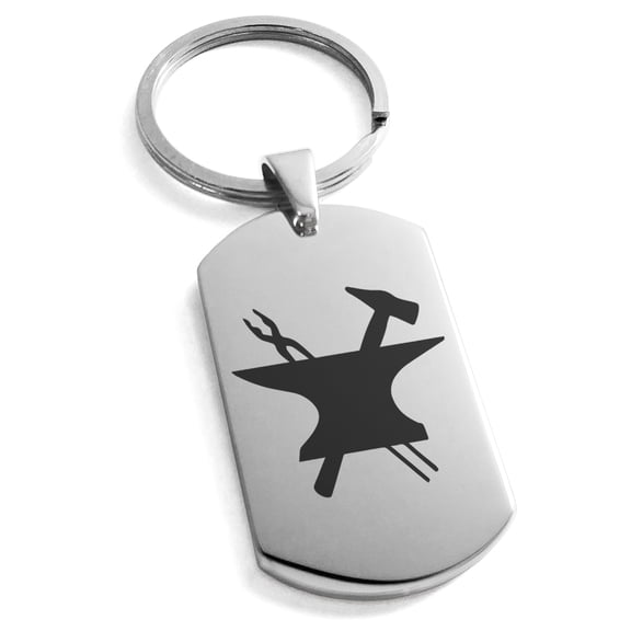 Stainless Steel Hekhaestus Greek God of Blacksmith & Fire Engraved Dog Tag Keychain Keyring