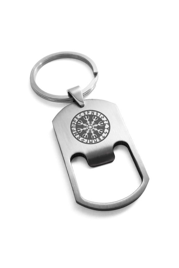Stainless Steel Helm of Awe Viking Norse Engraved Bottle Opener Dog Tag Keychain Keyring