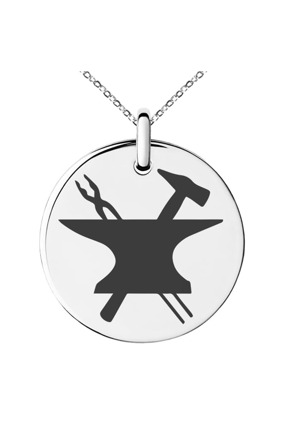 Stainless Steel Hephaestus Greek God of Blacksmith & Fire Engraved Small Medallion Circle Charm Pendant Necklace