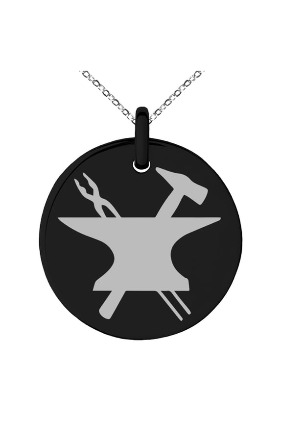 Stainless Steel Hephaestus Greek God of Blacksmith & Fire Engraved Small Medallion Circle Charm Pendant Necklace