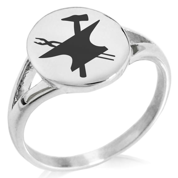 Tioneer Stainless Steel Hephaestus Greek God of Blacksmith & Fire Minimalist Oval Top Polished Statement Signet Ring