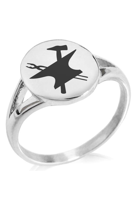 Stainless Steel Hephaestus Greek God of Blacksmith & Fire Minimalist Oval Top Polished Statement Signet Ring