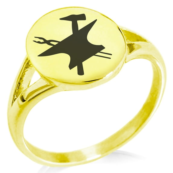 Stainless Steel Hephaestus Greek God of Blacksmith & Fire Minimalist Oval Top Polished Statement Signet Ring