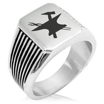 Stainless Steel Hephaestus Greek God of Blacksmith & Fire Needle Stripe Pattern Biker Style Polished Ring