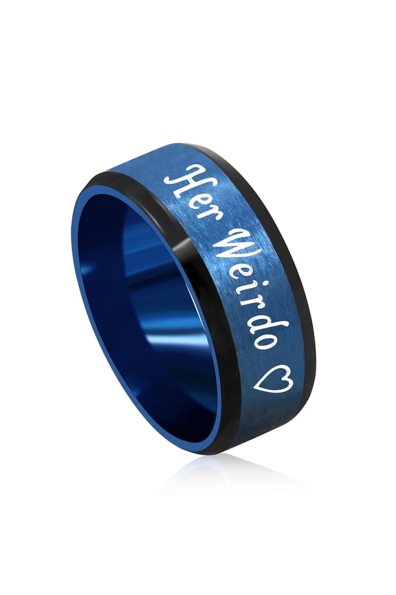Stainless Steel Her Weirdo Ring Wedding Band Engagement Rings for Women and Men Couples Gifts for Him and Her (Blue Her Weirdo Size 9)