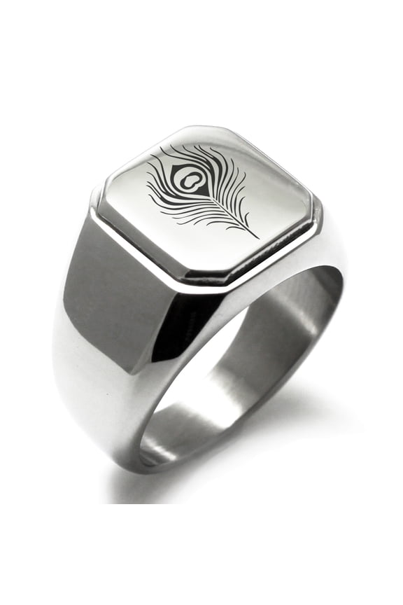 Stainless Steel Hera Greek Goddess of Marriage Engraved Square Flat Top Biker Style Polished Signet Ring