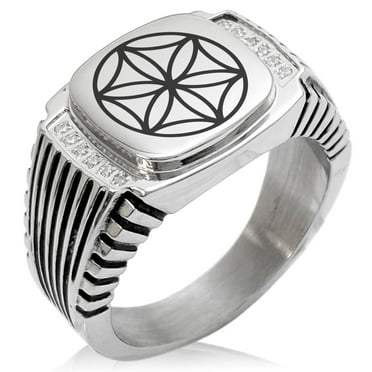 Tioneer Stainless Steel CZ Pattern Biker Style Polished Ring