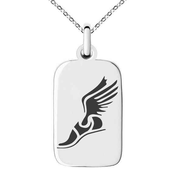 Tioneer Stainless Steel Engraved Small Rectangle Dog Tag Charm Pendant Necklace